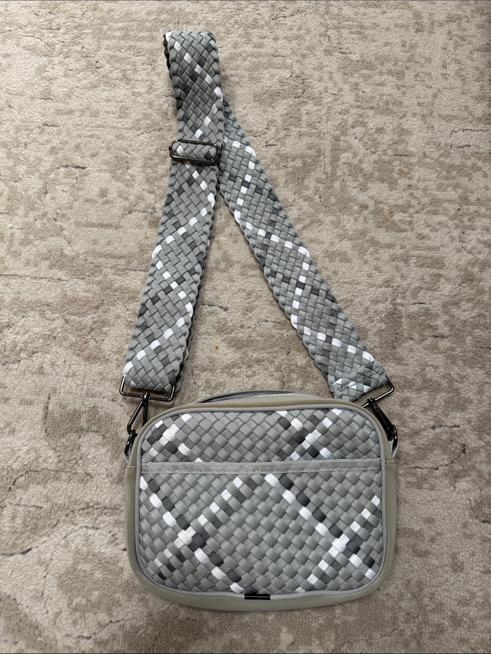 HAUTE SHORE Gray & White Woven Crossbody Messenger Bag